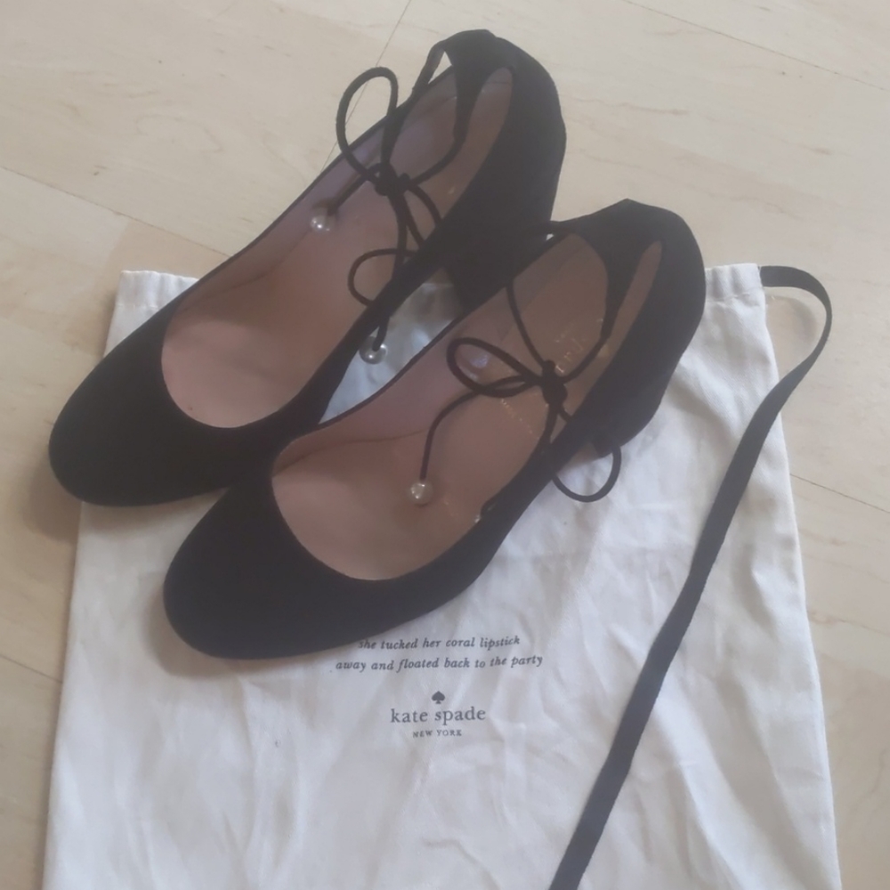 Kate Spade Gena faux pearl ankle tie suede pump
